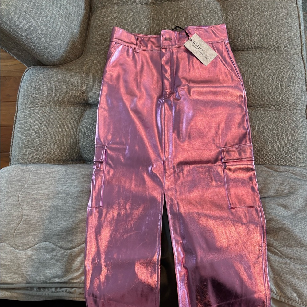 Soho Apparel Metallic Pink Pants